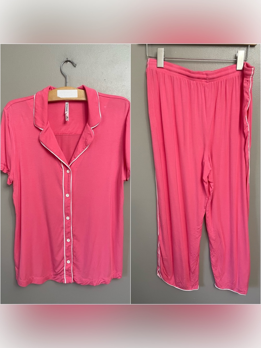 Soma Cool Nights Pajama Set Medium Pink V-Neck button up Pants